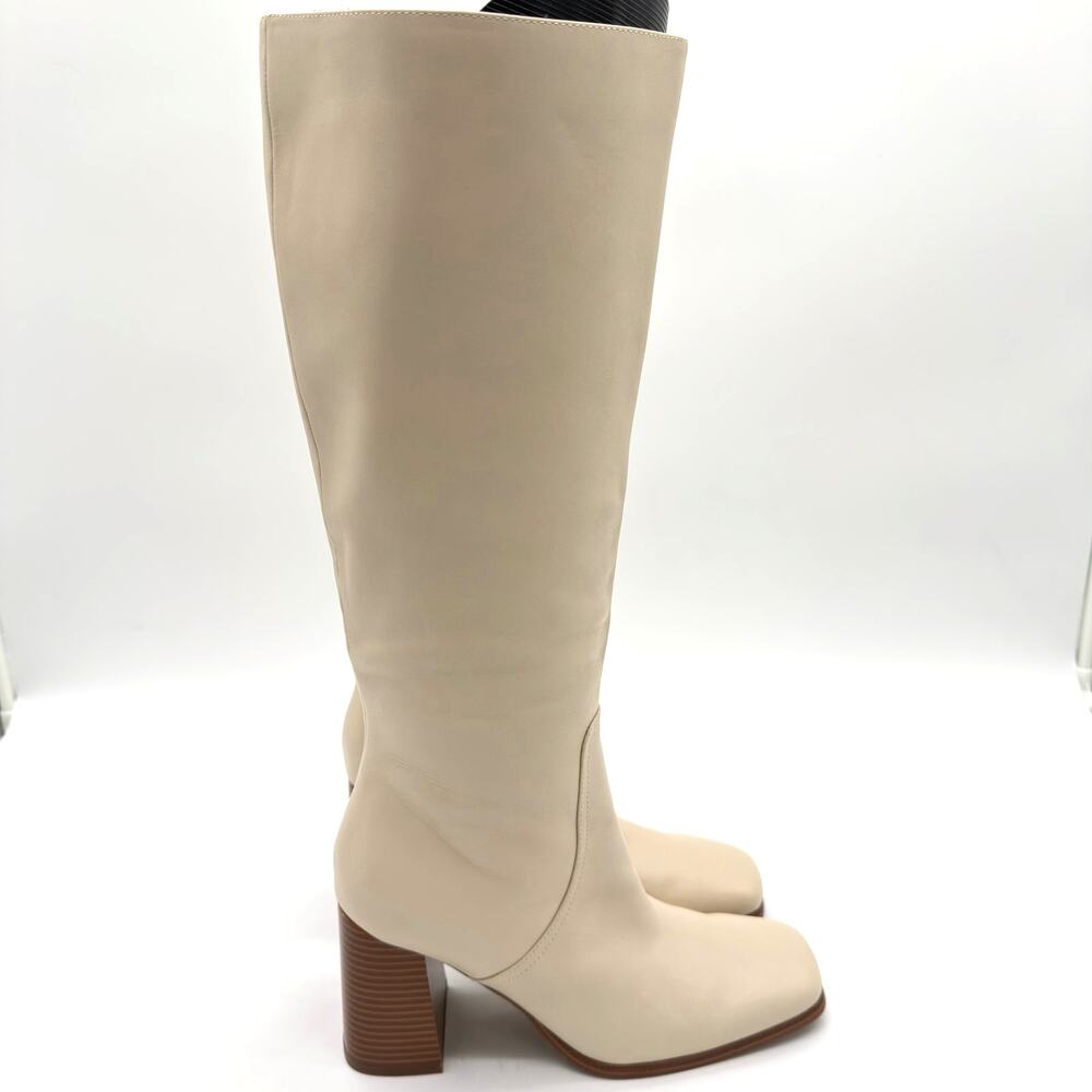 Marc Fisher Dacea Mod Leather Upper Ivory Cream Knee High Block Heel Boots 9.5